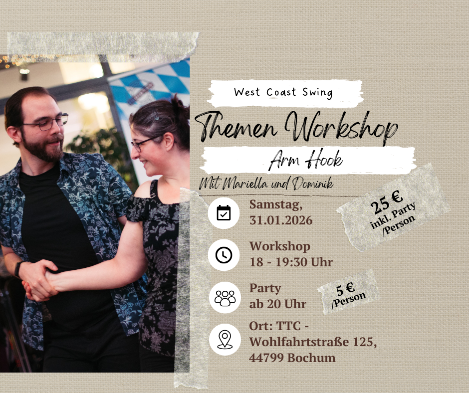 West Coast Swing Bochum WCS Tanzen – Angebot Themenworkshop alles nur Illusion mit den Daten wann, wo, Preis und Trainer