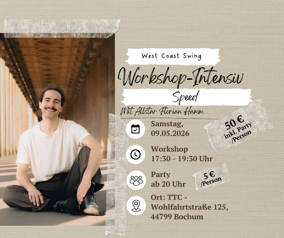 West Coast Swing Bochum WCS Tanzen – Angebot workshop-Intensiv Speed mit den Daten wann, wo, Preis und Trainer